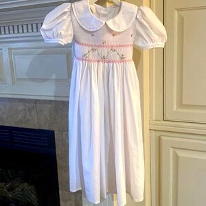 Elegant White and Pink Embroidered Kids Dress